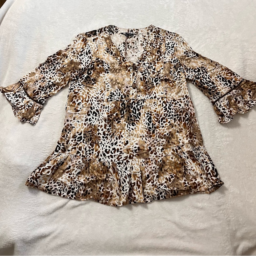 Unique Spectrum Animal Print Ruffle Blouse